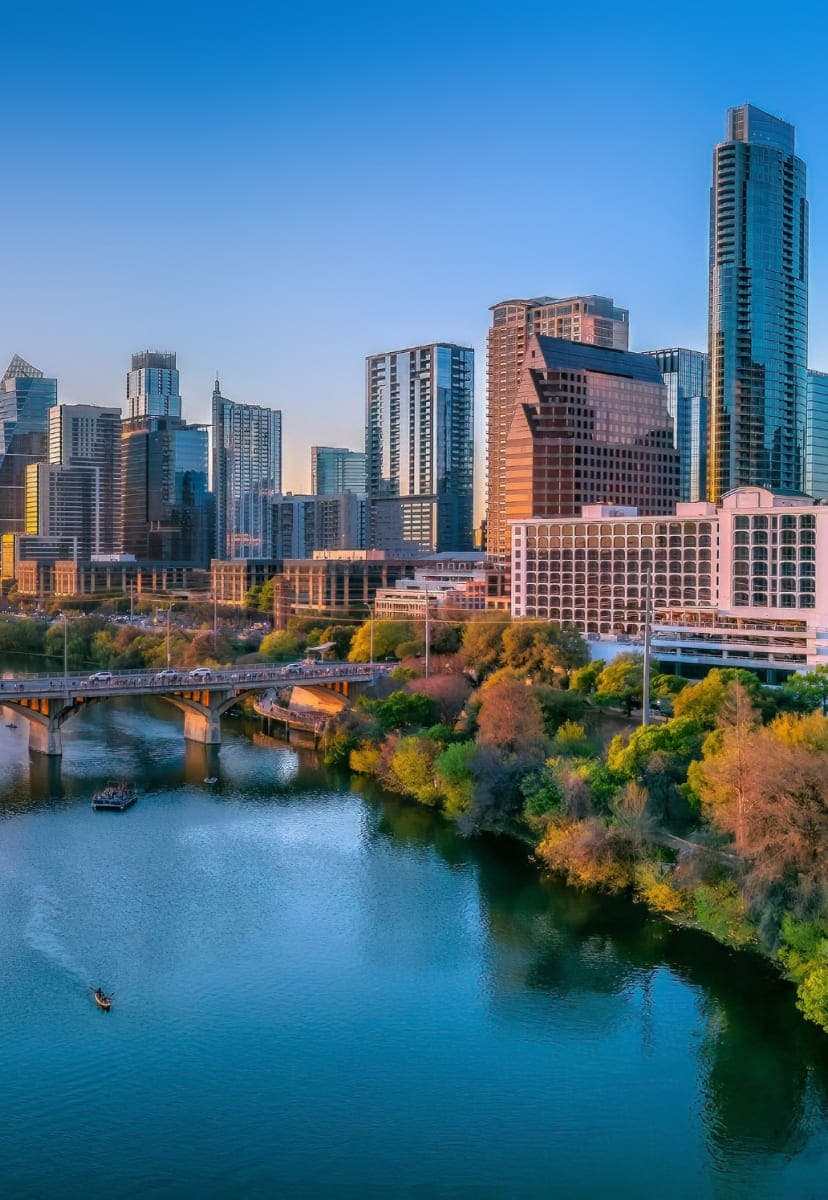 View of Austin cityscape with river