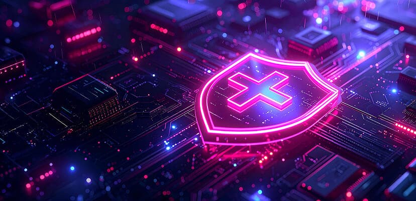 A technology board with a shield and healthcare cross on the inside