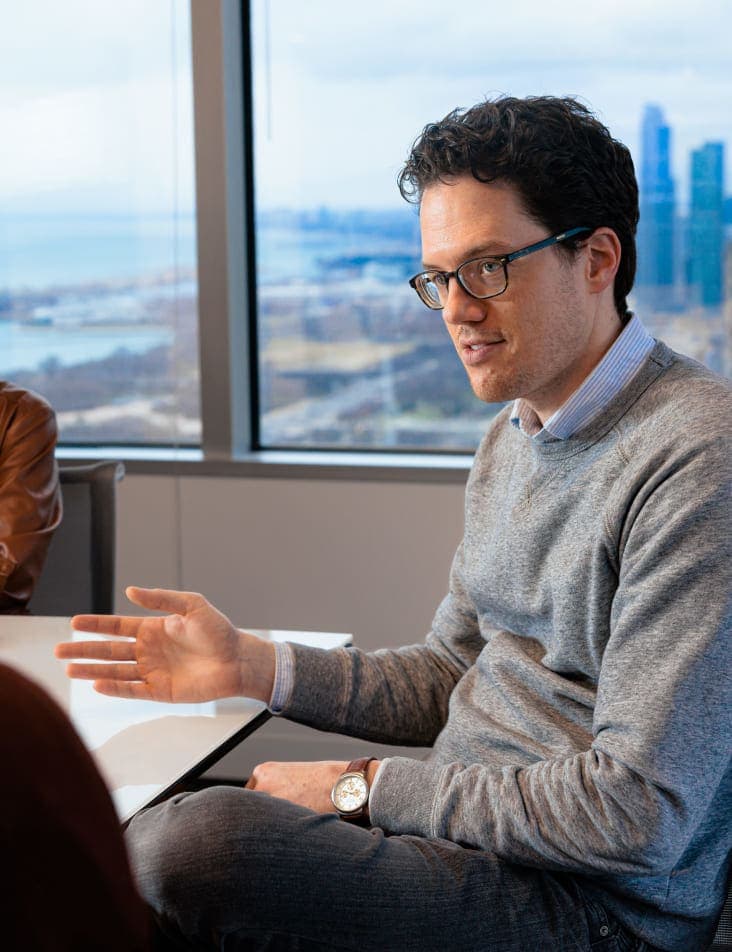 A meeting in an office conference room
