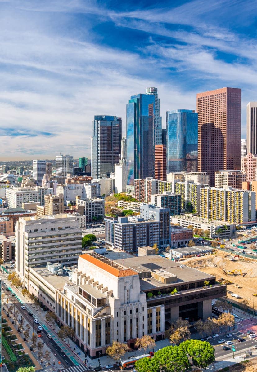 los angeles skyline blue skies